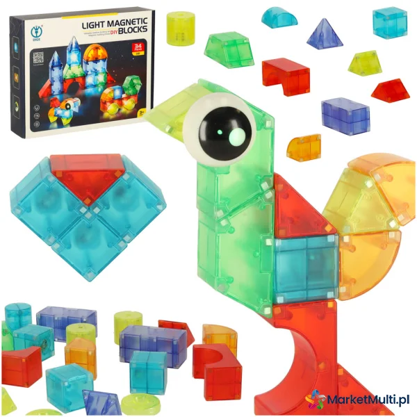 Klocki magnetyczne świecące 32 el.