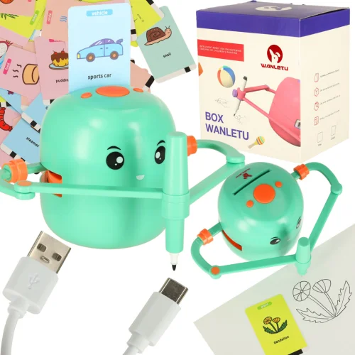 Robot Edukacyjny interaktywny nauka rysowania fiszki zielony ENG