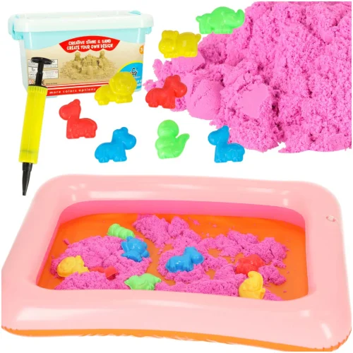 Piasek Kinetyczny w wiaderku 1kg foremki różowy