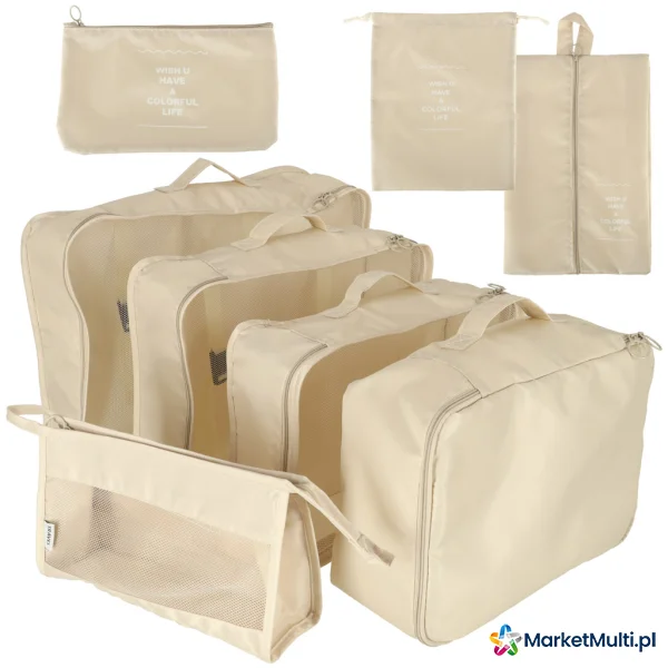 Organizery do walizki zestaw podróżny 8 sztuk akcesoria do przechowywania ubrań torby wodoodporne kosmetyczka worek na buty beżowe