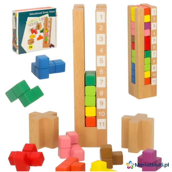 Klocki drewniane edukacyjne układanka Montessori kolorowe